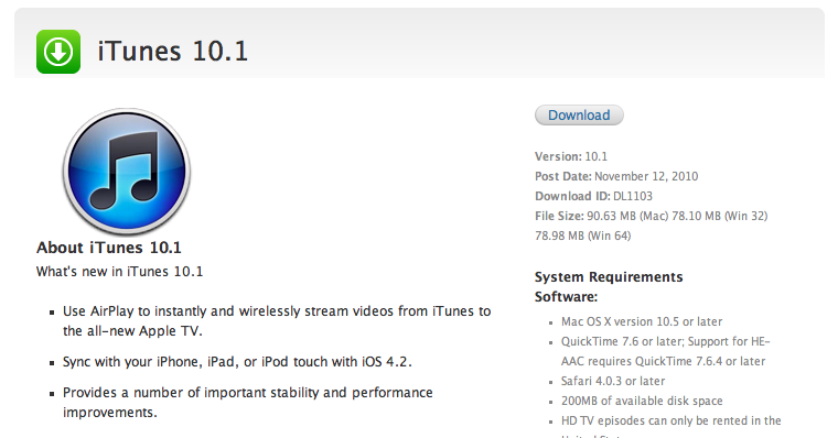 Itunes 10.1 download free